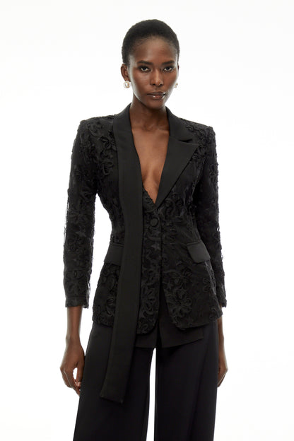 Cosima Çiçek İşlemeli Yaka Detaylı Blazer Ceket Siyah