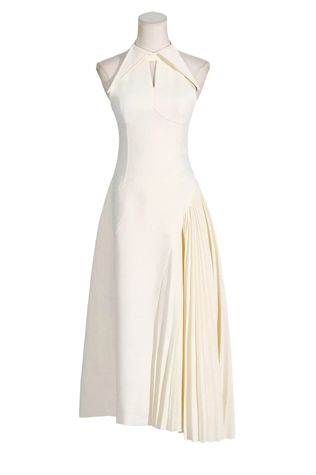 Krem Ruffle Detaylı Askısız Maxi Elbise