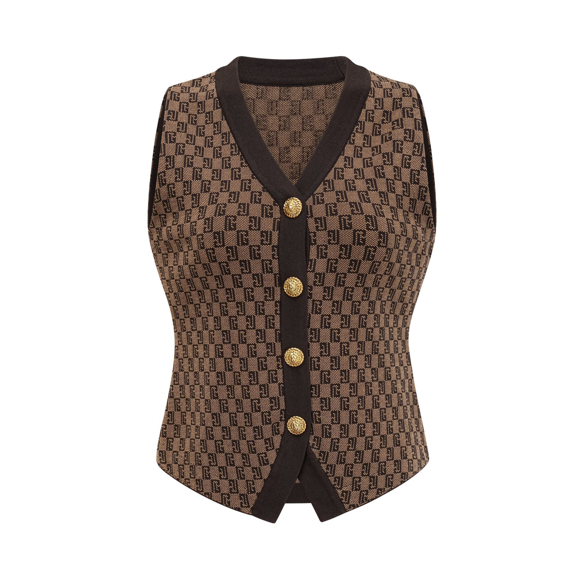 Cyrielle Monogram Jakarlı Üst ve Pantolon Takım Kahverengi