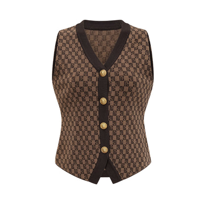 Cyrielle Monogram Jakarlı Üst ve Pantolon Takım Kahverengi