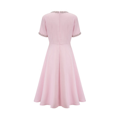 Cassiopeia Kristal ve Fiyonk Detaylı Midi Elbise Pembe