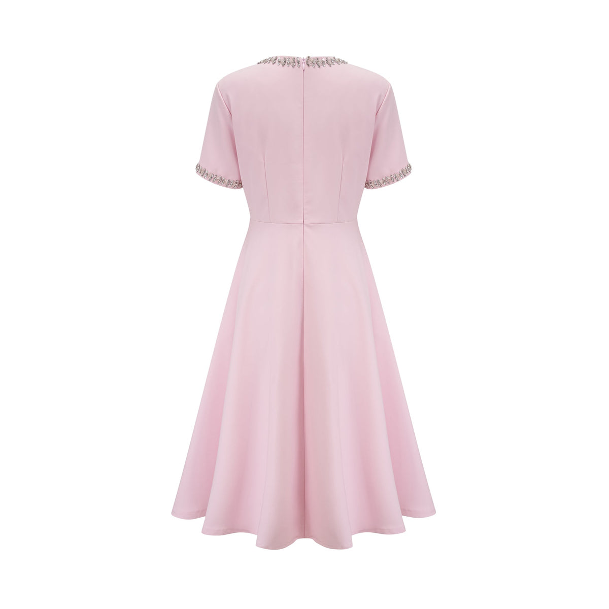 Cassi Kristal Detaylı Fiyonklu Midi Elbise Pembe
