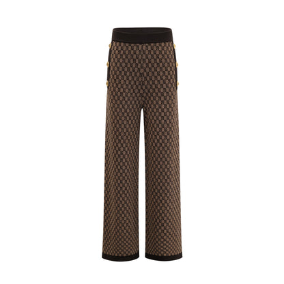 Cyrielle Monogram Jakarlı Üst ve Pantolon Takım Kahverengi
