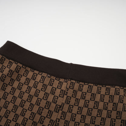 Cyrielle Monogram Jakarlı Üst ve Pantolon Takım Kahverengi