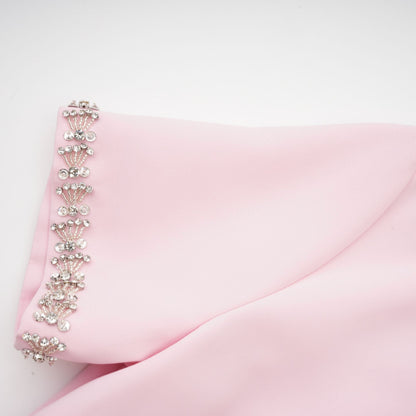 Cassi Kristal Detaylı Fiyonklu Midi Elbise Pembe