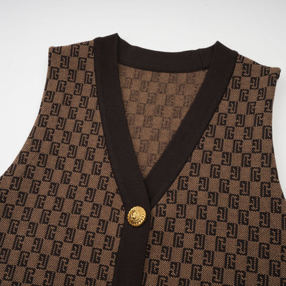 Cyrielle Monogram Jakarlı Üst ve Pantolon Takım Kahverengi