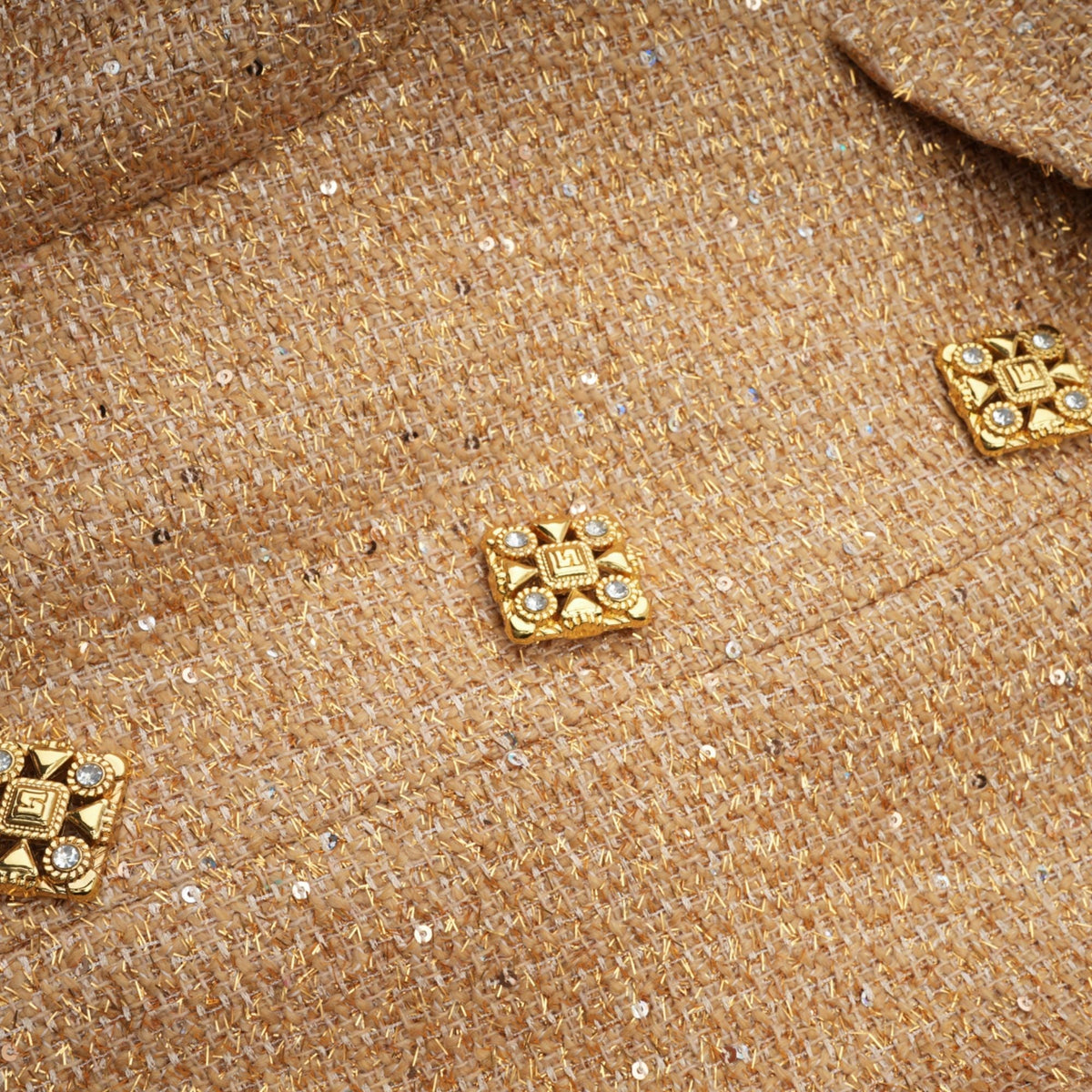 Morgane Uzun Kollu Tüvit Mini Elbise Altın