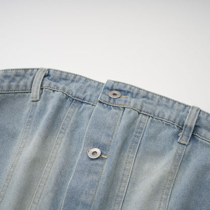 Marta Soluk Efektli Düşük Omuz Denim Şort Tulum Mavi