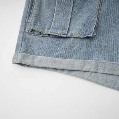 Marta Soluk Efektli Düşük Omuz Denim Şort Tulum Mavi