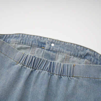 Marta Soluk Efektli Düşük Omuz Denim Şort Tulum Mavi