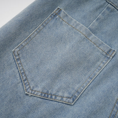 Marta Soluk Efektli Düşük Omuz Denim Şort Tulum Mavi