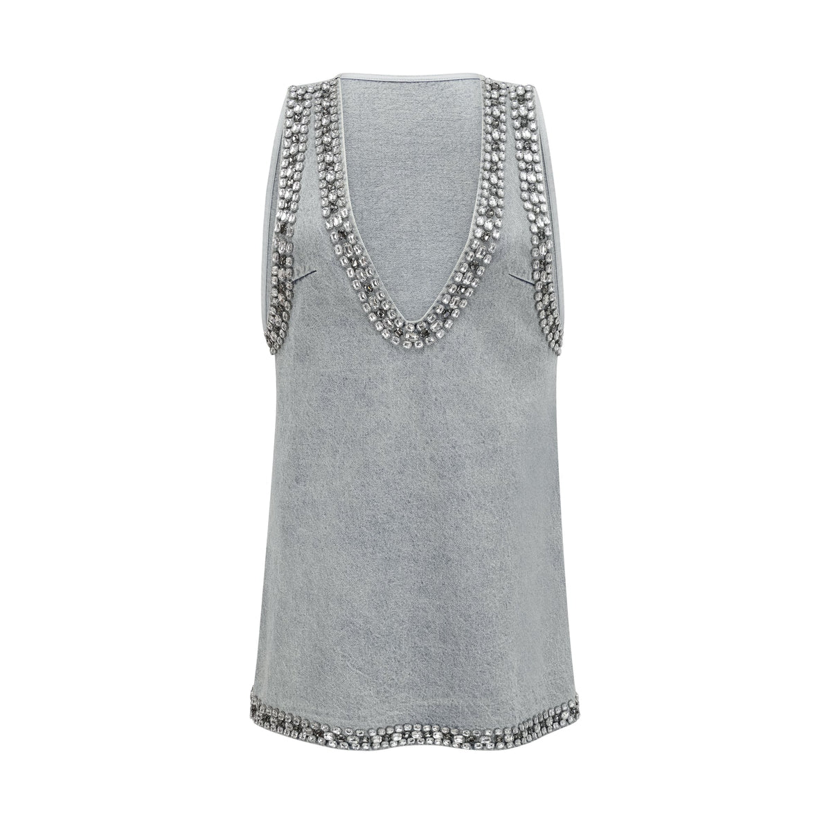 Daphné Kristal Taşlı Kolsuz Denim Mini Elbise Mavi