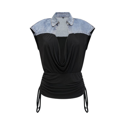 Nala Panelli Denim Üst ve Etek Takım