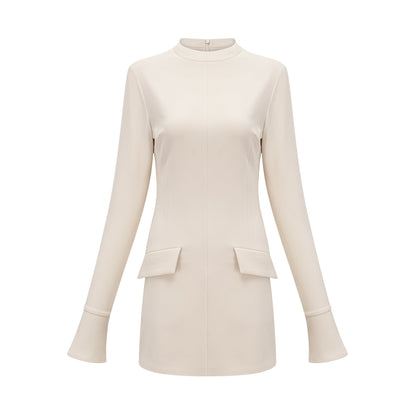 Chloé Sahte Cep Detaylı Mini Elbise Krem Beyaz