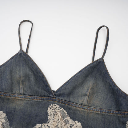 Sylvie Dantel Detaylı Denim Üst ve Şort Takımı Mavi