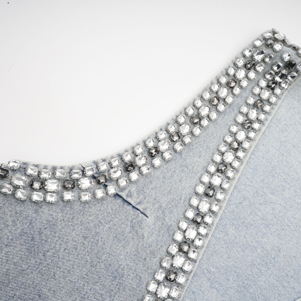 Daphné Kristal Taşlı Kolsuz Denim Mini Elbise Mavi