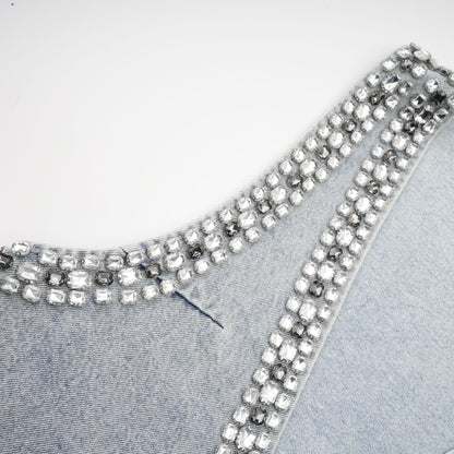 Daphné Kristal Taşlı Kolsuz Denim Mini Elbise Mavi