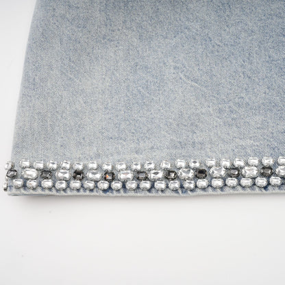 Daphné Kristal Taşlı Kolsuz Denim Mini Elbise Mavi