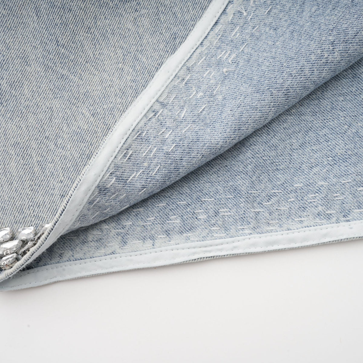 Daphné Kristal Taşlı Kolsuz Denim Mini Elbise Mavi