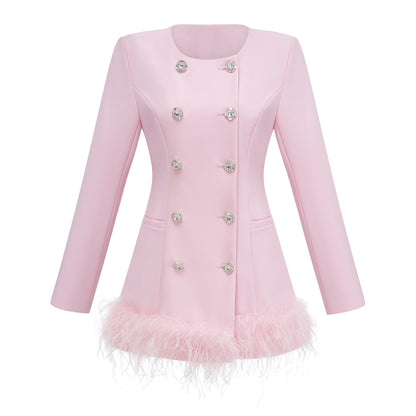 Freja Tüy Detaylı Blazer Mini Elbise Pembe
