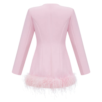 Freja Tüy Detaylı Blazer Mini Elbise Pembe