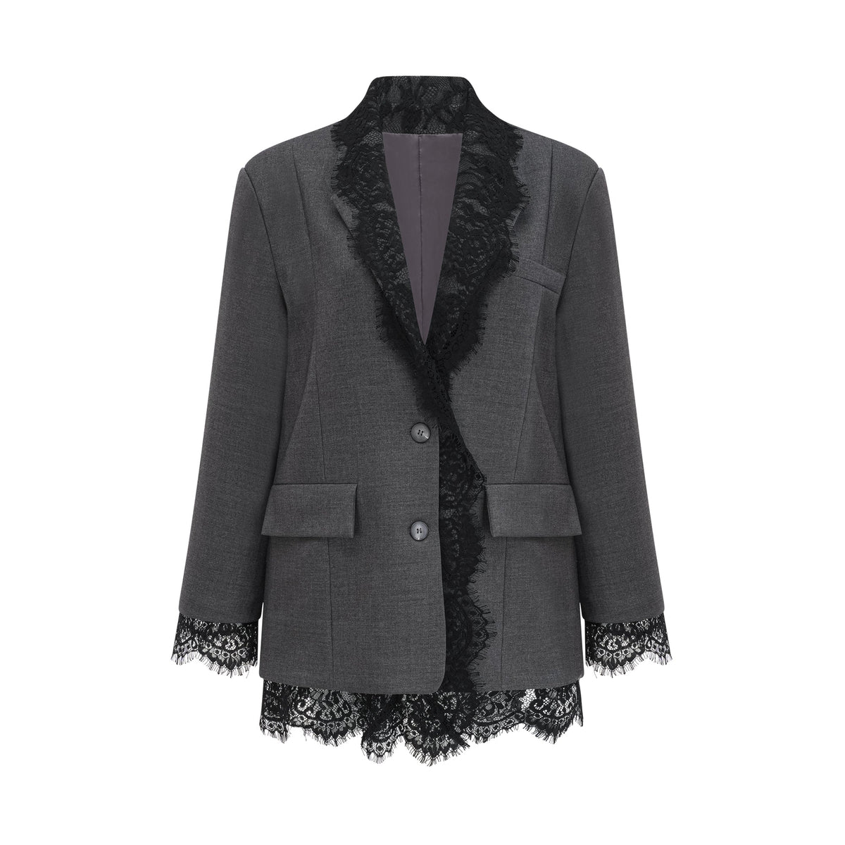 Dianthe Dantel Detaylı Blazer Ceket Gri