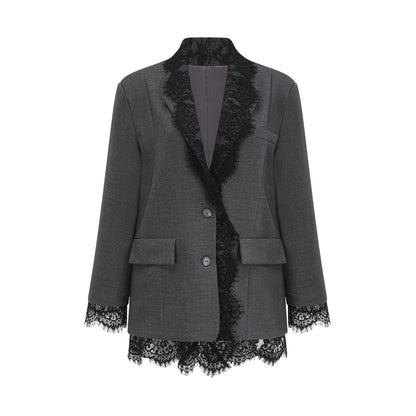 Dianthe Dantel Detaylı Blazer Ceket Gri