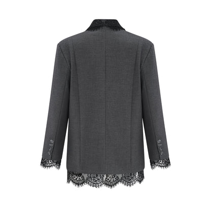 Dianthe Dantel Detaylı Blazer Ceket Gri