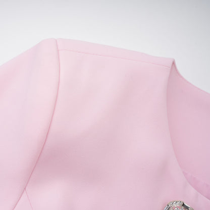 Freja Tüy Detaylı Blazer Mini Elbise Pembe