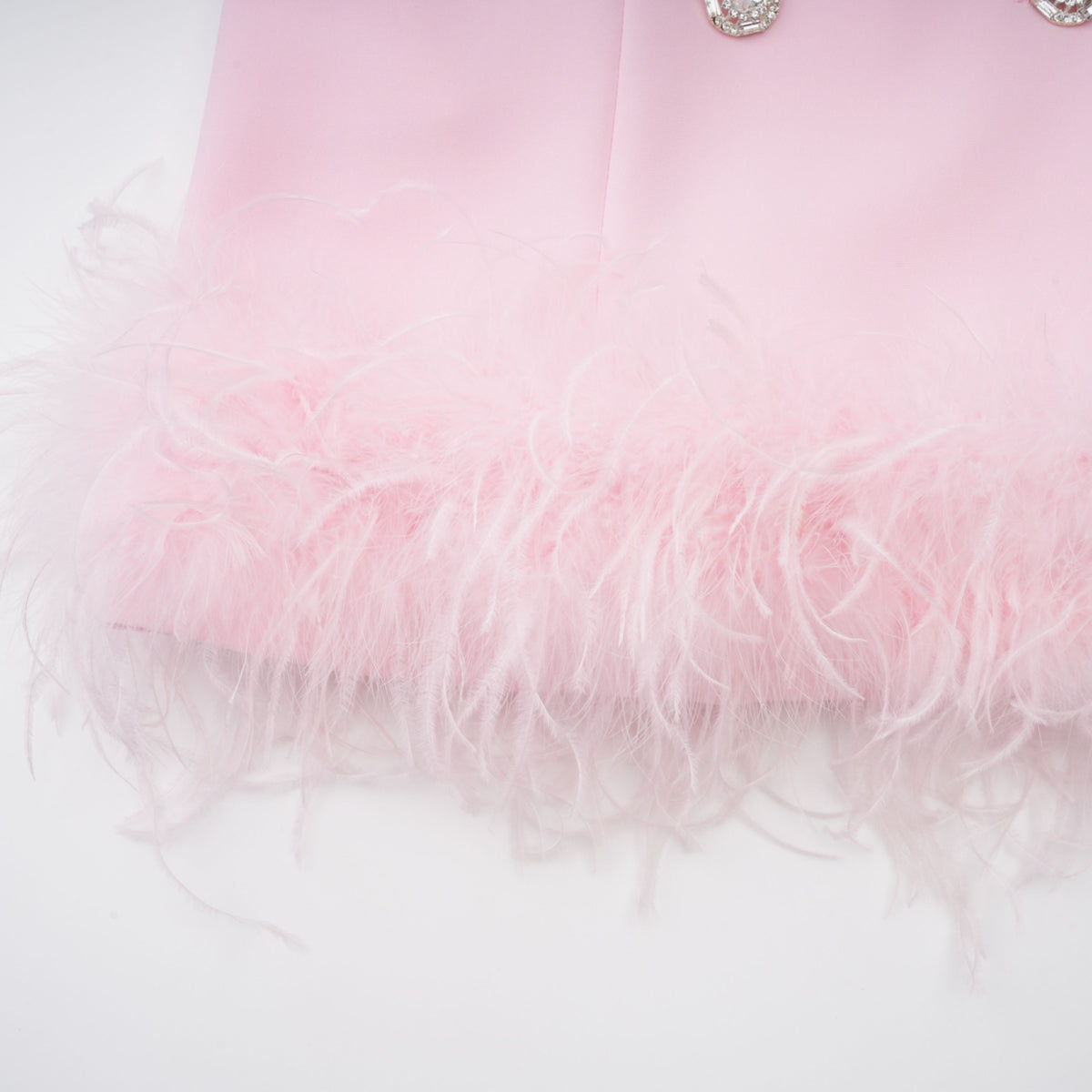 Freja Tüy Detaylı Blazer Mini Elbise Pembe