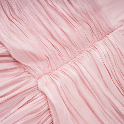 Sarolta Parlak Kumaş Büzgülü Maksi Elbise Pembe