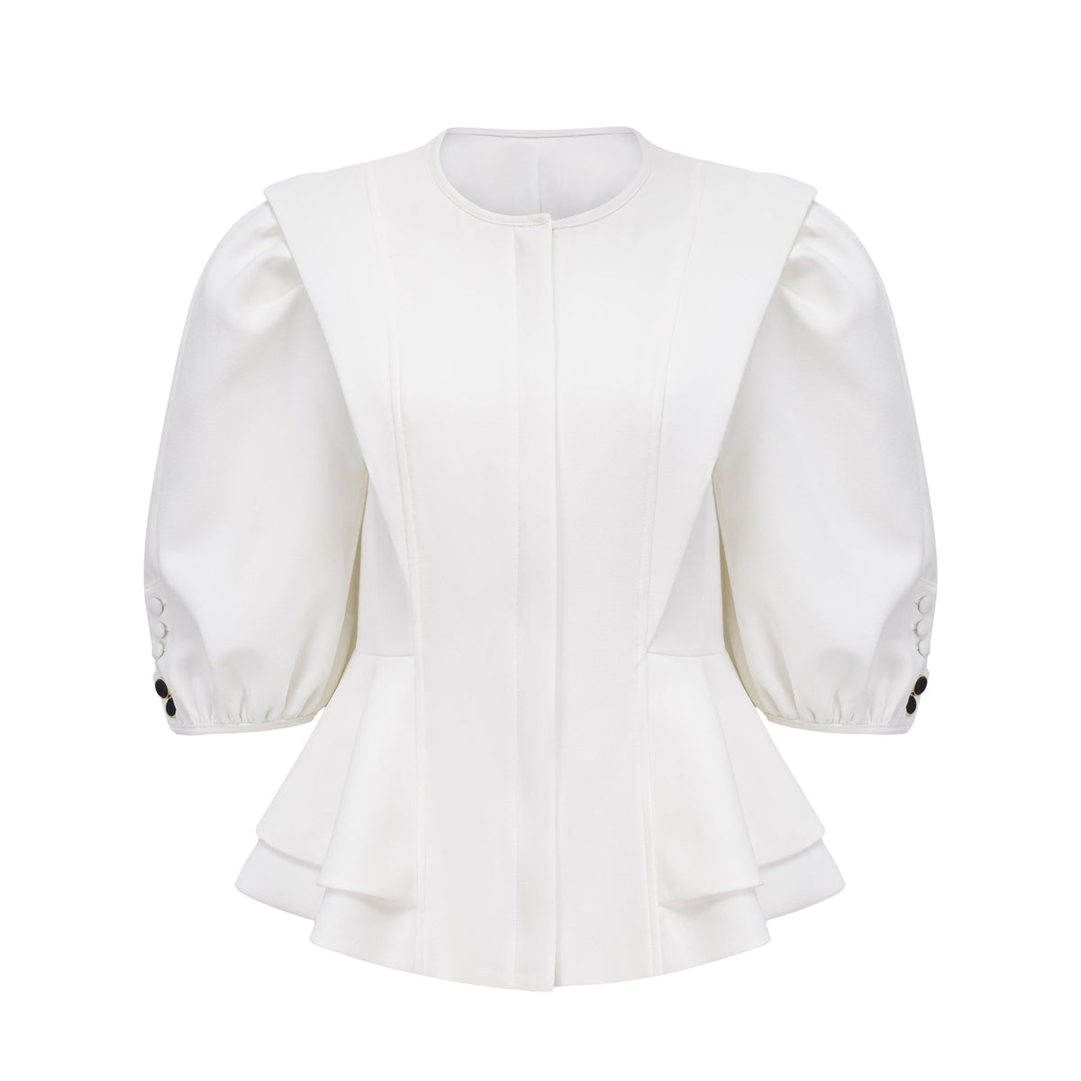 Gwenaëlle Peplum Belli Yarım Balon Kol Bluz Beyaz
