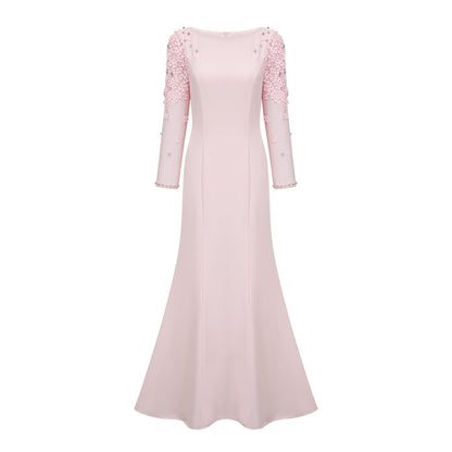 Gunnel Kristal İşlemeli Kloş Maksi Abiye Pembe
