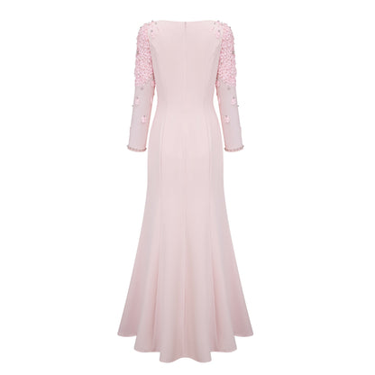 Gunnel Kristal İşlemeli Kloş Maksi Abiye Pembe