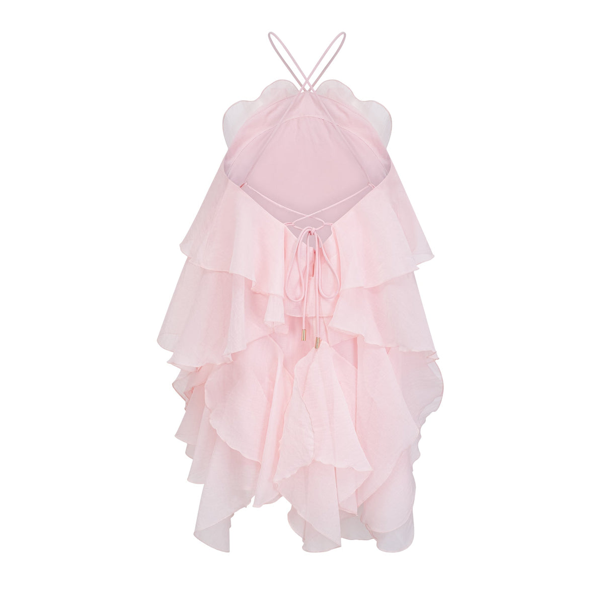 Lucie Kat Kat Fırfırlı 3D Çiçek Detaylı Mini Elbise Pembe