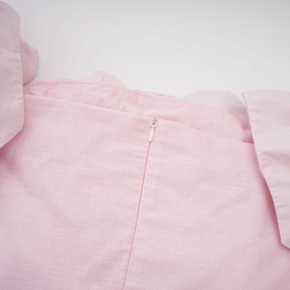 Juliette 3D Çiçek Detaylı Düşük Omuz Midi Elbise Pembe