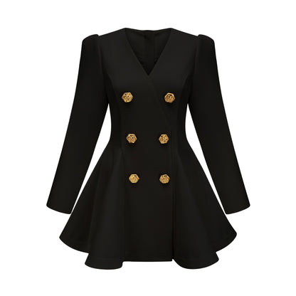 Élise Pileli Peplum Etek Uçlu Blazer Elbise Siyah