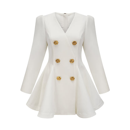 Élise Pilili Peplum Etek Uçlu Blazer Elbise Beyaz