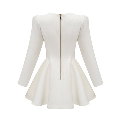 Élise Pilili Peplum Etek Uçlu Blazer Elbise Beyaz