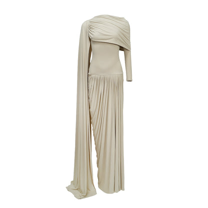 Gaëlle Kurdele ve Drape Detaylı Maksi Elbise Nötr