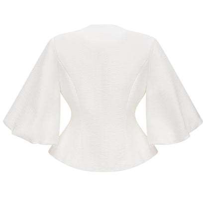 Jóna Kristal İşlemeli Kısa Kruvaze Bluz Beyaz