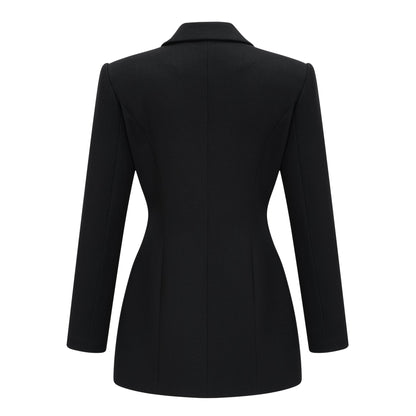 Fleur Saten Panelli Blazer Mini Elbise Siyah
