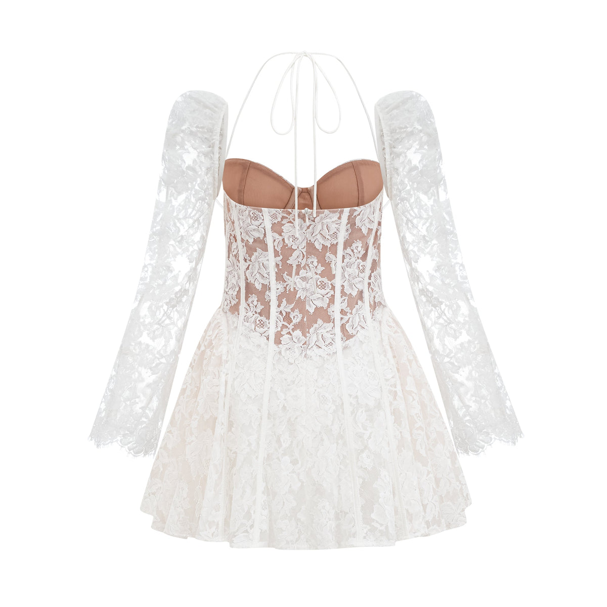 Vivienne Çiçekli Dantel Korse Detaylı Mini Elbise Beyaz