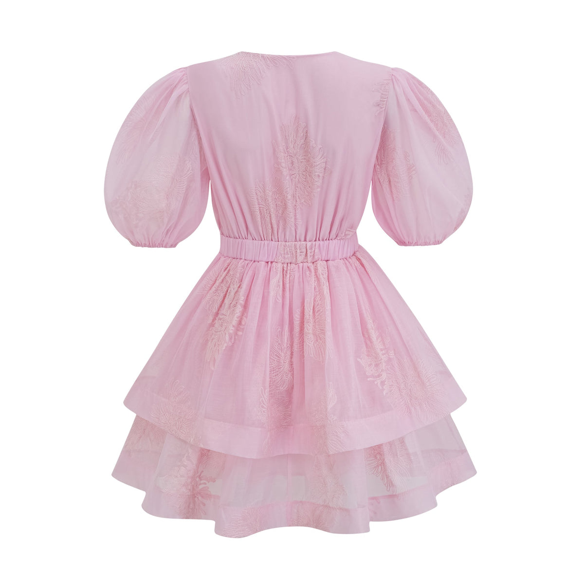 Florence Çiçek İşlemeli Katmanlı Mini Elbise Pembe