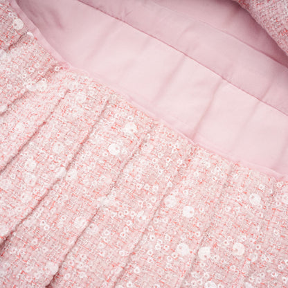 Élise Pileli ve Payet Detaylı Mini Elbise Pembe