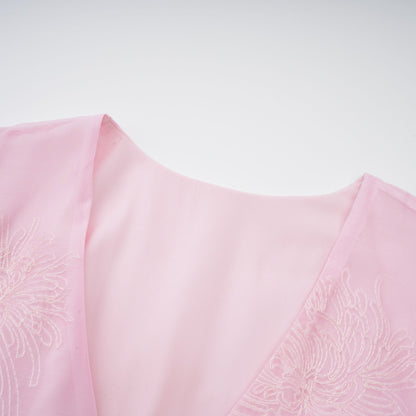 Florence Çiçek İşlemeli Katmanlı Mini Elbise Pembe
