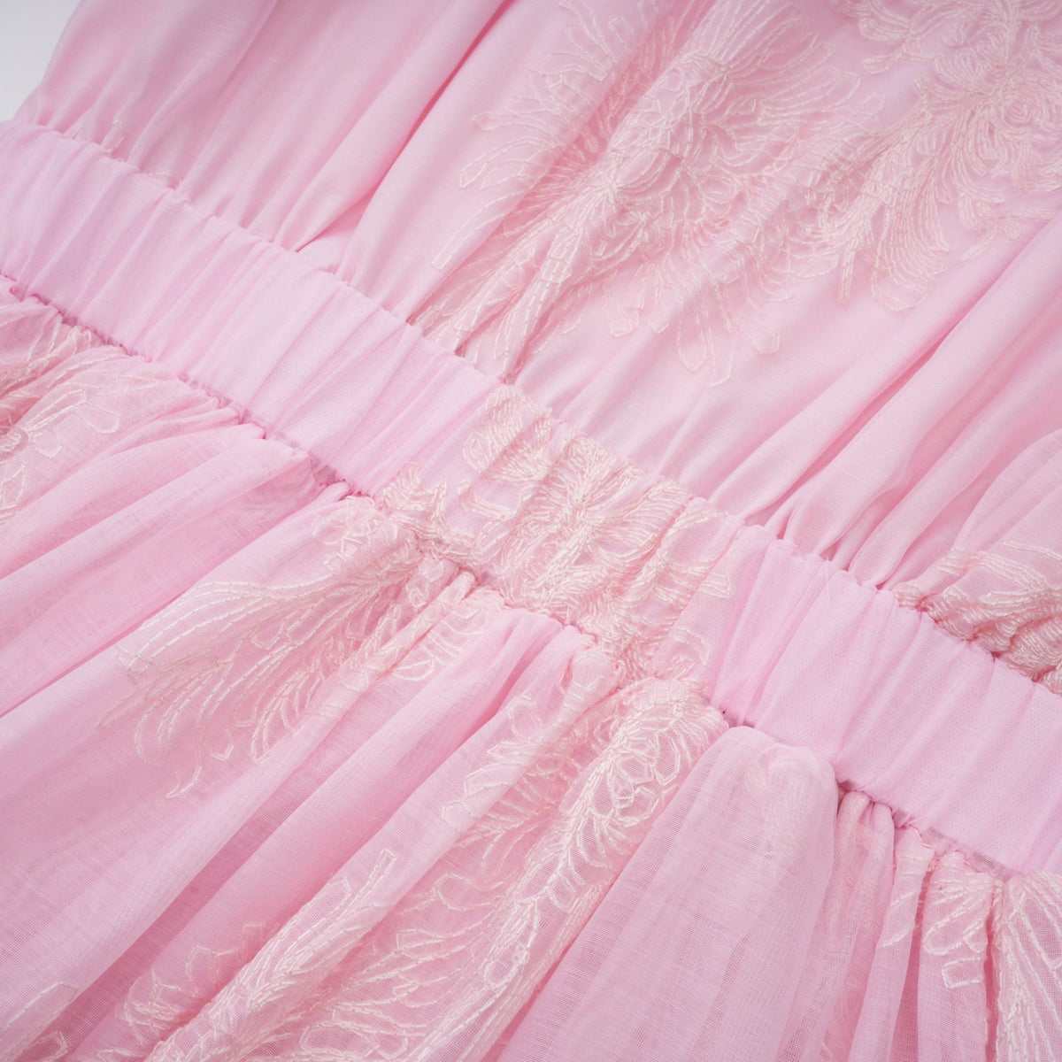 Florence Çiçek İşlemeli Katmanlı Mini Elbise Pembe