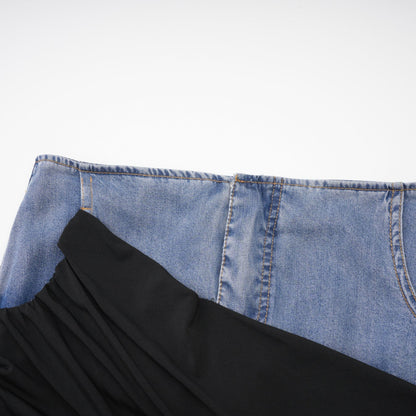 Nala Panel Detaylı Denim Üst ve Etek Takım Mavi Siyah