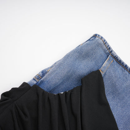 Nala Panelli Denim Üst ve Etek Takım