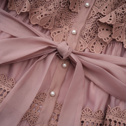 Inès Dantel Detaylı Kat Kat Midi Elbise Pembe